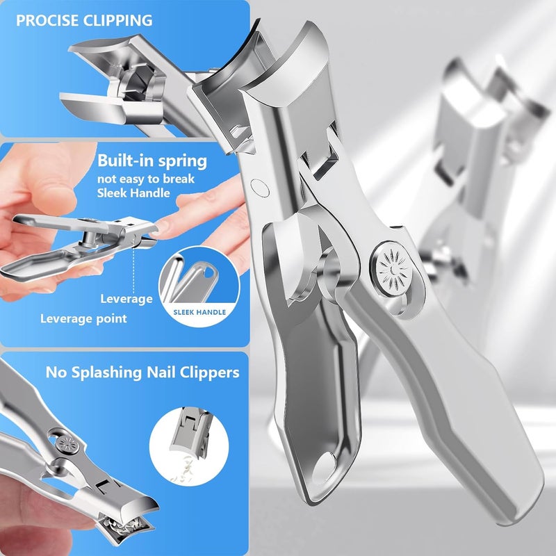 INXENG Nail Clippers for Men Thick Nails, Wide Jaw Opening No Splash Fingernail Clipper with Catcher,German Toe Nail Clippers for Thick Nails for Seniors, Stainless Steel Nail Cutter for Adult - Image 3